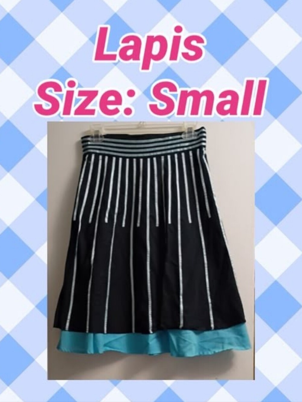 Lapis Black Skirt with Aquamarine Stripe and Hem